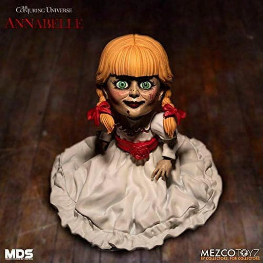 Mezco Toyz Annabelle Comes Home Designer Series Doll, 6-Inch, 7 Points of Articulation, Interchangeable Legs, White Dress with Red Ribbon