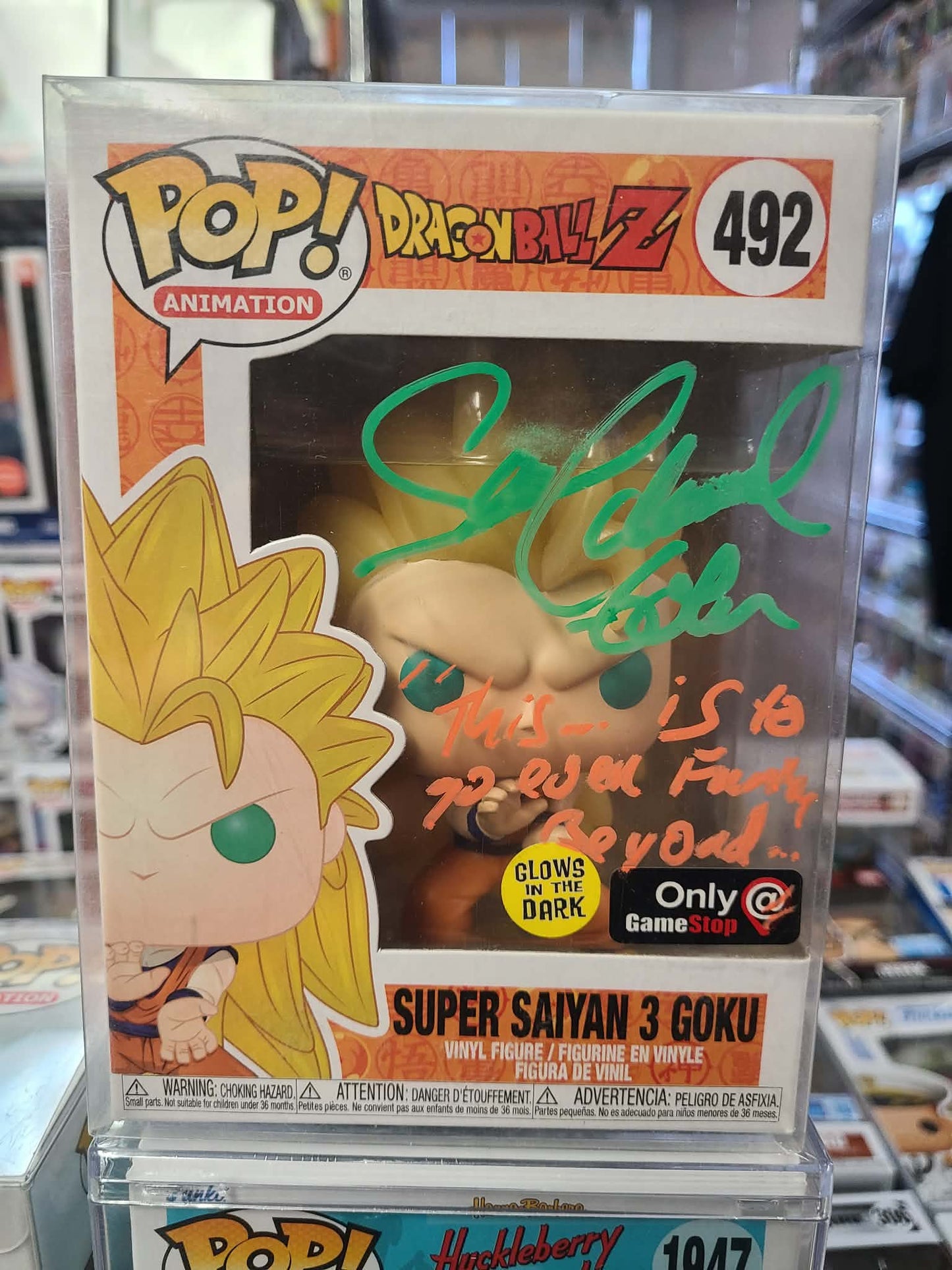 492 Dragonball: Super Saiyan 3 Goku GITD Exclusive signed by Sean Schemmel